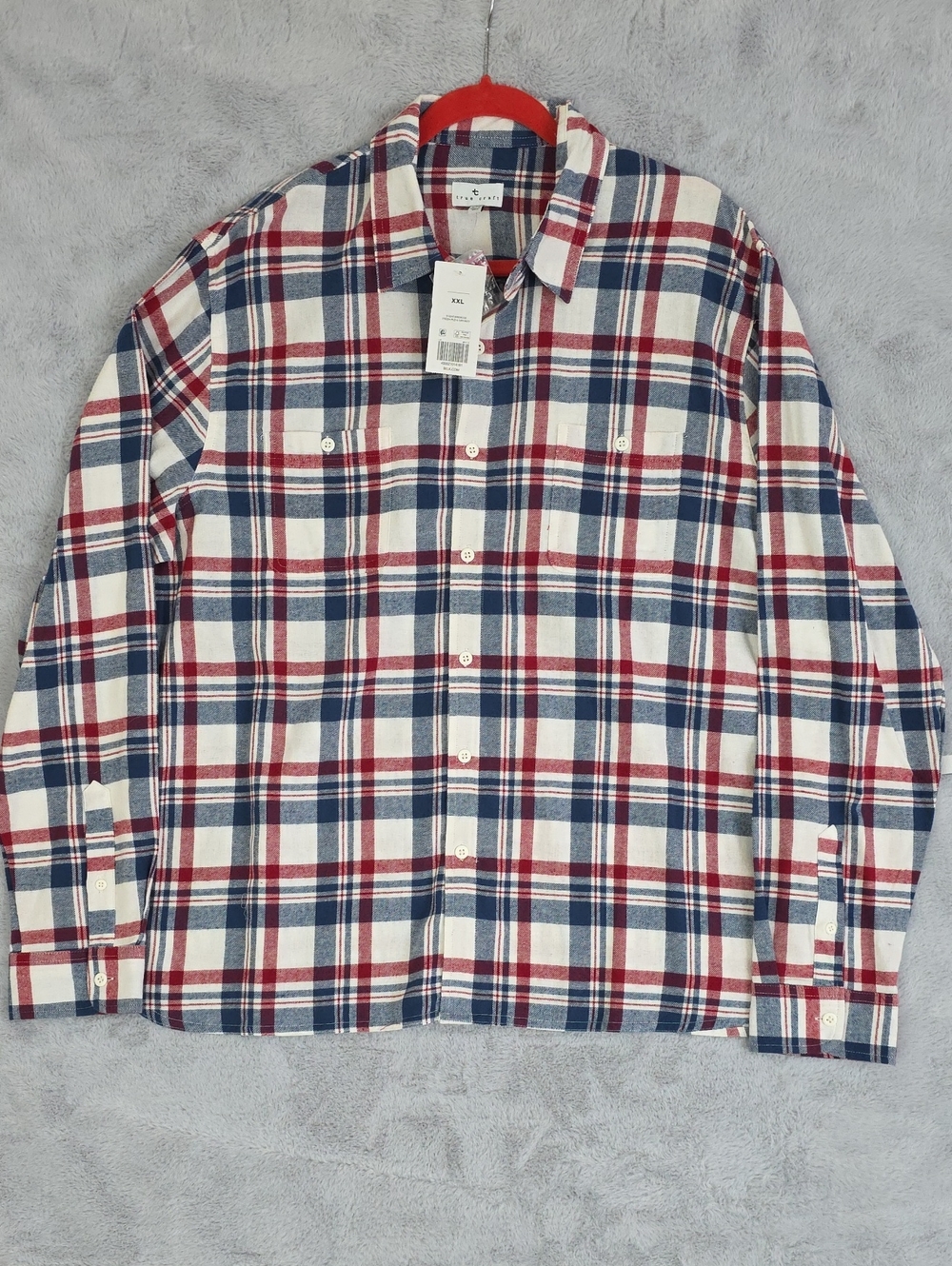 True Craft Flannel Shirt Mens XXL NWT Red Blue Plaid Button Front Long Sleeve Co